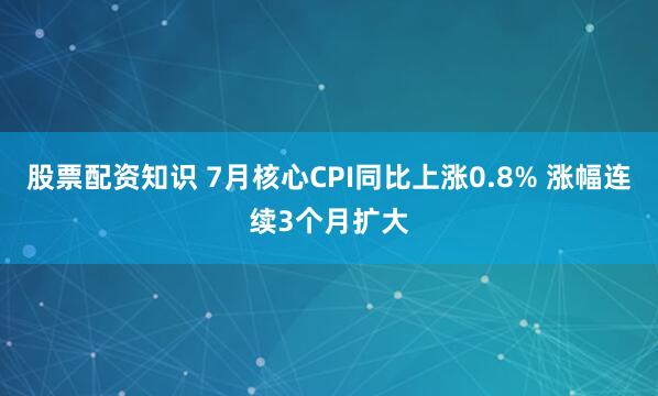 股票配资知识 7月核心CPI同比上涨0.8% 涨幅连续3个月扩大